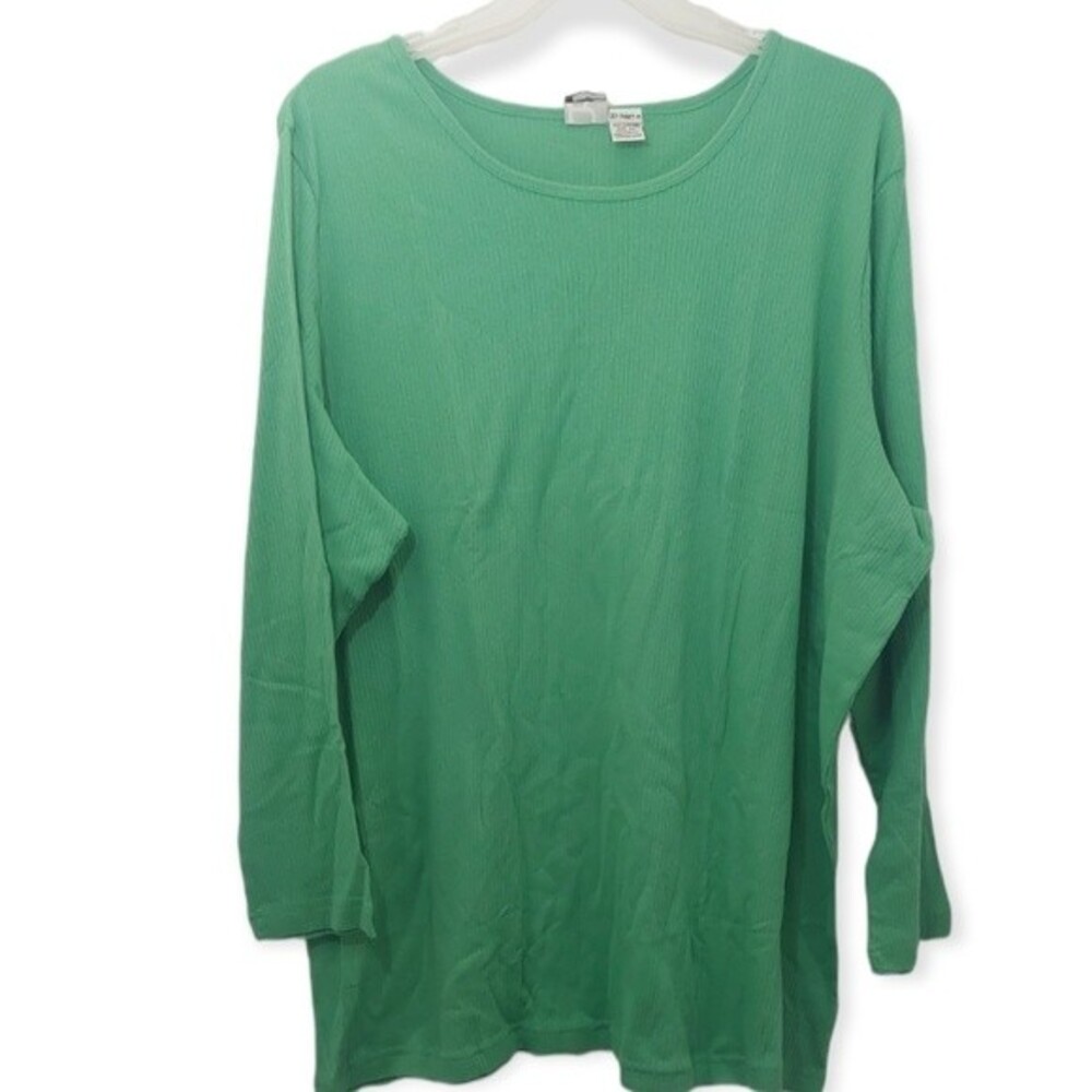 Roaman's Women's Size 3X Tunic Shirt Ribbed Tee Top Green